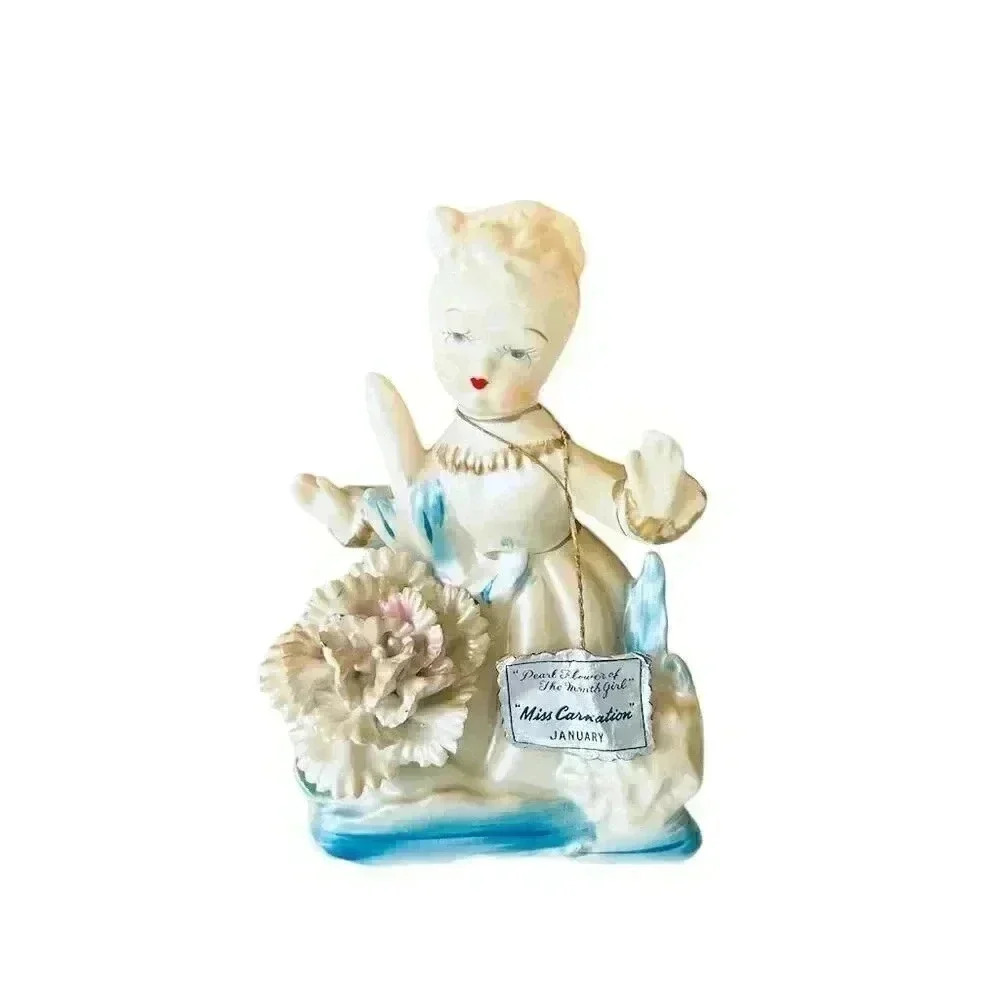 Vintage Napco January Flower Girl Figurine Miss Carnation Hand-Painted 1950s